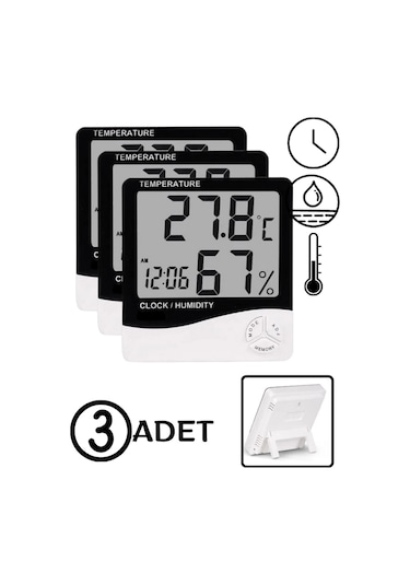 3 Adet Dijital Termometre Sıcaklık Ve Nem Ölçer Masa Saati Alarm