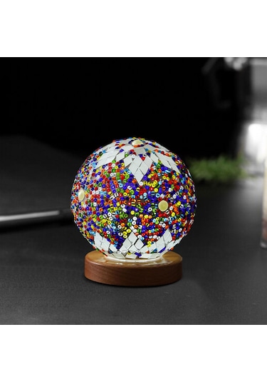 Homyl Gece Işığı Yatak Başı Usb Cam Mozaik Top Türk Lambası Mavi Çok Renkli