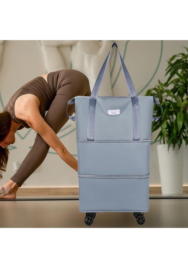 Homyl Katlanabilir Seyahat Çantası Tekerlekli Genişletilebilir El Mavi Çift Genişlet