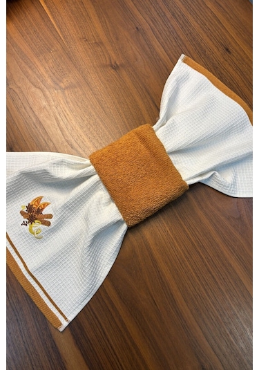 2 Li Mutfak Havlusu Portakal & Tarçın Nakışlı Kurulama Bezleri - 40x60 Cm Kiremit