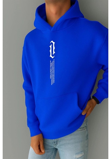 Yazı Baskılı Sweatshırt Saks Mavisi