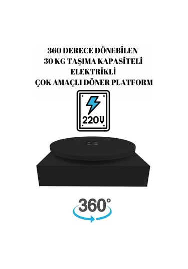 360 Derece Dönebilen Mdflam Elektrikli Döner Platform Siyah