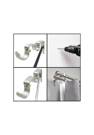 Hfambition Ağır Hizmet Tipi Çift Perde Askısı - 6'lı Paket, 2.5 Cm Çap Uyumlu, Metal Gümüş Renk