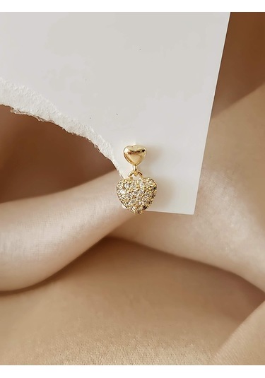 Eva Takı Store Kalp Bombeli Sallantılı Model Kıkırdak Tragus Helix Piercing Gold Altın Renk Küpe Altın