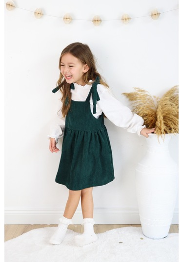 Fitilli Kadife Elbise İkili Takım Yesil