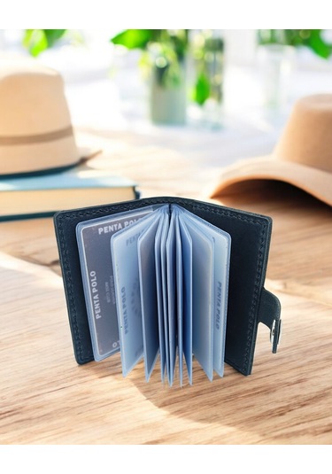 Cronder Hakiki Deri Şeffaf Bölmeli Kartlık Cüzdan Siyah