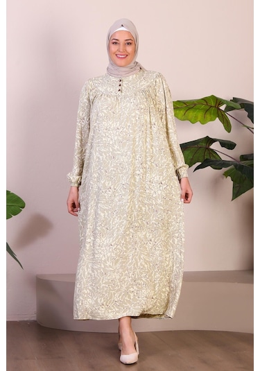 Uzun Anne Giyim Buyuk Beden Kadin Tesettur Elbise 001