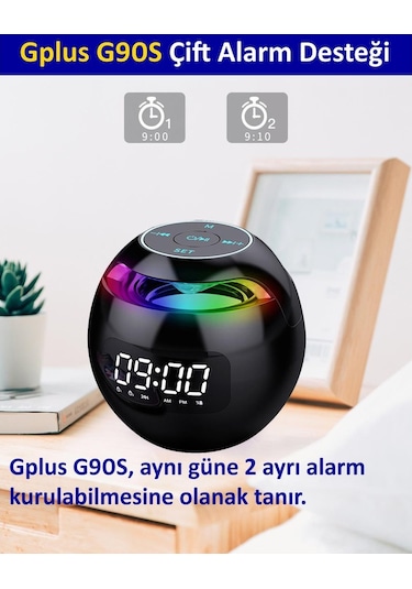 Gplus G90S Bluetooth 5.0 Çift Alarmlı Radyolu Dijital Masa Saati