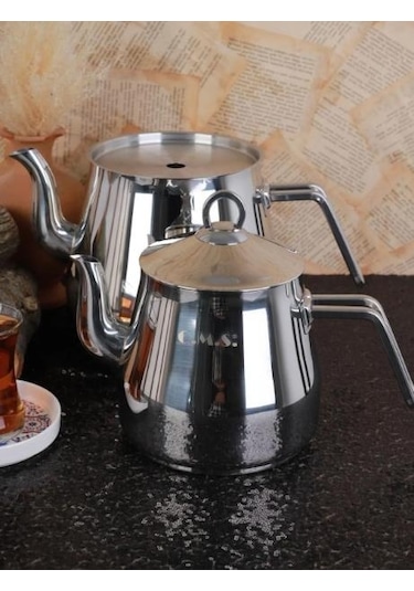 Oms Collection 8103 Xl Maxi Boy 4 Parça Çelik Çaydanlık Sade Gri