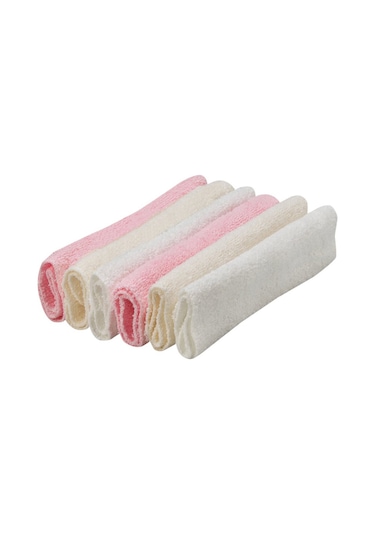 Bebekevi Dokuma Havlu Ağız Mendili 6 Parça 25 x 25 CM Beyaz - Krem - Pembe Krem