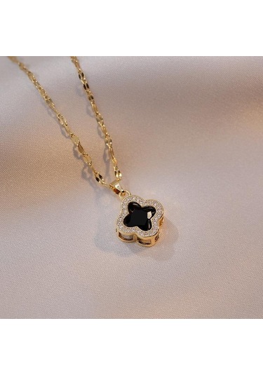 Beyaz Dört Yapraklı Yonca Kolye Hafif Lüks Köprücük Kemiği Zinciri İns Set Elmas Titanyum Çelik Kolye Anneler Günü / Sevgililer Günü Yonca Kolye Beyaz