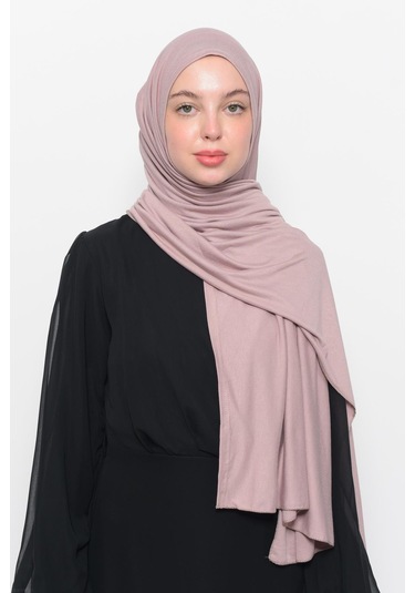 Hazır Pratik Geçmeli Lüks Düz Penye Şal Çapraz Hizalı Pudra
