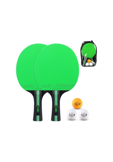 Ranyeek Shınıng-04 Yeşil Renkli Polar Ahşap Tenis Raketi Seti 2 Raket + 3 Top + Çanta