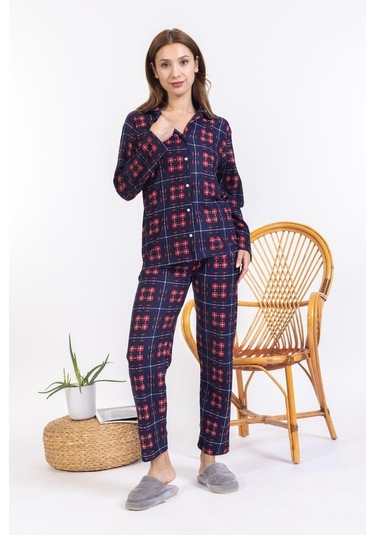 Yeni Sezon Düğmeli Süet Kadın Pijama Takımı 5503-lacivert Lacivert