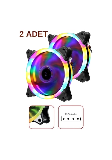 Molex Girişli Rainbow RGB Sessiz Kasa Fanı 2'Li 12 CM