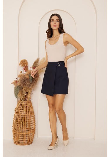 Lacivert Anvelop Toka Detaylı Mini Etek Dm2027 Lacivert