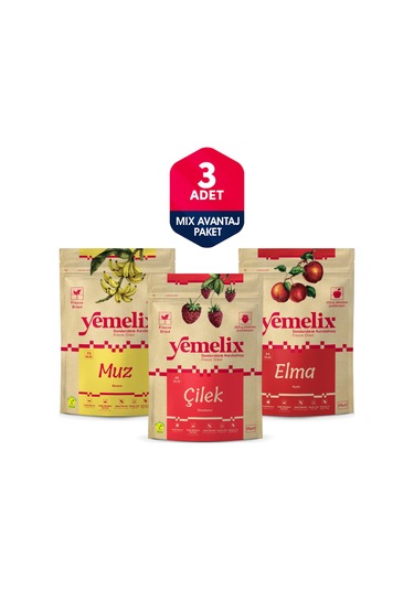 Freeze Dried 3'lü Mix Avantaj Paketi Dondurularak Kurutulmuş Çilek-muz-elma Kuru Meyve Cipsi 50 G