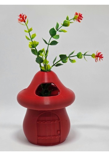 Kalemlik Kırmızı Sima Mantar Çiçekli Üç Gözlü Kalemlik Düzenleyici Kırmızı