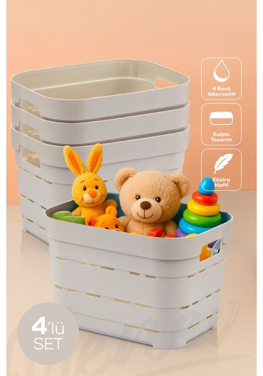 Vienev 4'lü 5 Litre Delikli Saklama Kutusu Bej Bej