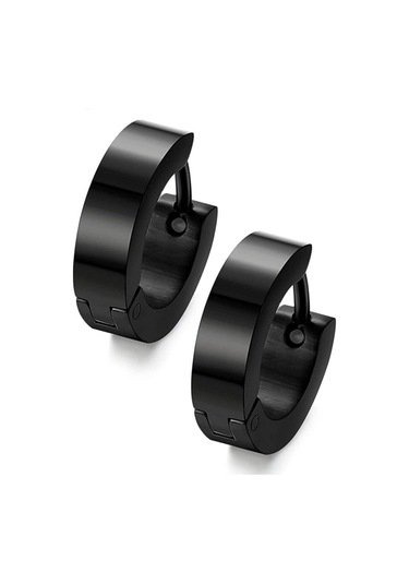 Siyah Erkek Halka Küpe 14 Mm 1 Çift Paslanmaz Çelik