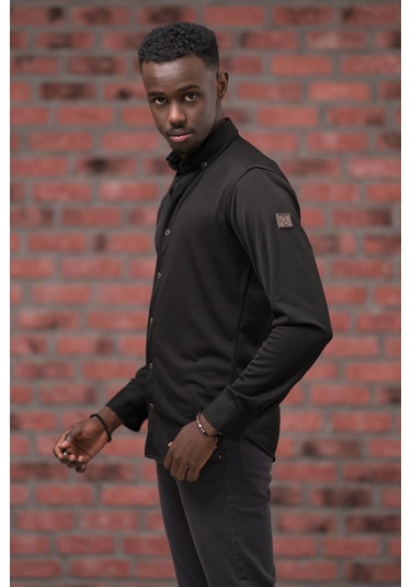 Advante İnce Fitilli Full Likralı Yaka Düğmeli Mevsimlik Slimfit Gömlek Siyah