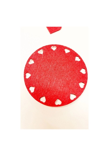 Çiftler İçin Sevgililer Günü, Özel Gün Kalp Desenli Keçe Supla Seti - Romantik Set Kırmızı