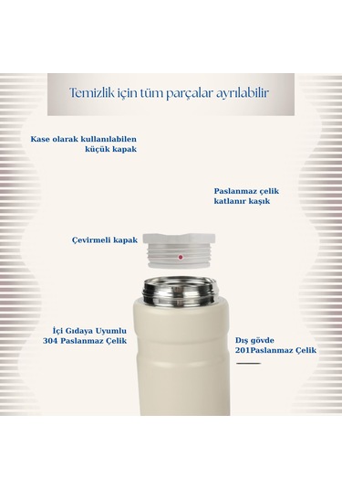 750 Ml Paslanmaz Çelik Yemek Termosu-çelik Kaşıklı,beyaz Beyaz