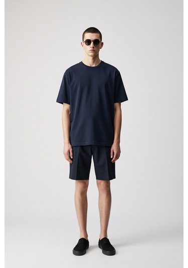 Erkek Oversize Basic Tişört Unisex %100 Pamuk Rahat Kalıp Lacivert