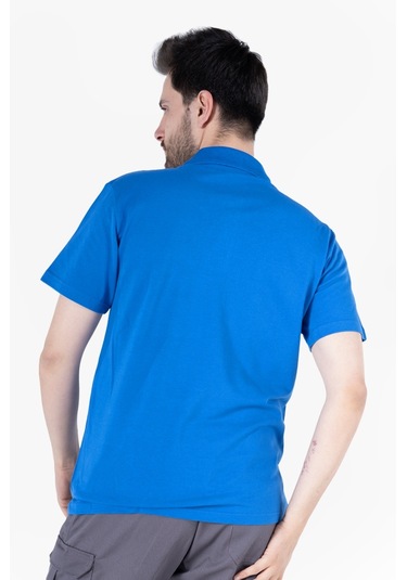 T-shirt %100 Pamuk Polo Yaka Fleto Cepli %100 Pamuk Saks Mavi