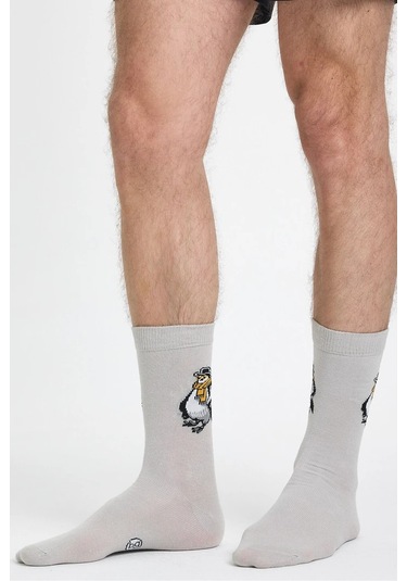 Erkek Pamuklu Özel Desenli Dikişsiz Yumuşak Dokulu Terletmez Rahat Esnek Soket Çorap Açık Gri-penguen