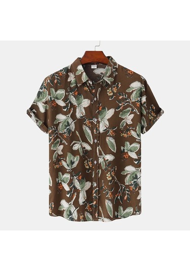 Snapbuy Erkek Yaz Çiçek Kısa Kollu Hawaii Gömlek Slim Fit Plaj Bluznane Nane