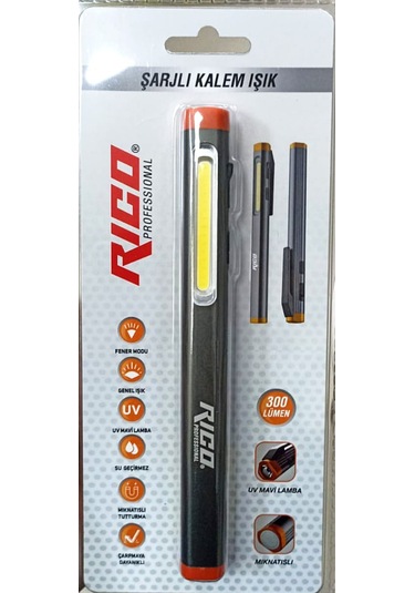 Rıco 300 Lümen Yüksek Kalite Kalem Fener Tamirci Feneri Cep Fen Siyah