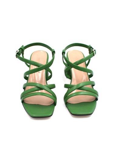 Beyaz London Biye Detaylı Topuklu Kadın Ayakkabı Yeşil Yeşil