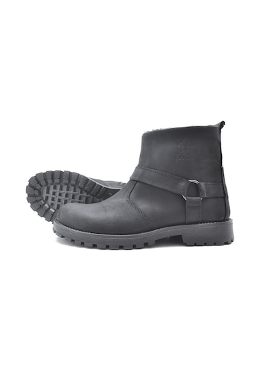 Chiron Hakiki Deri Siyah Fermuarlı Unisex Bot Siyah