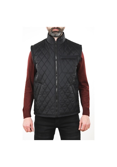 Neowit Erkek Siyah Içi Polarlı Rahat Kalıp Kapitone Şişme Yelek Siyah