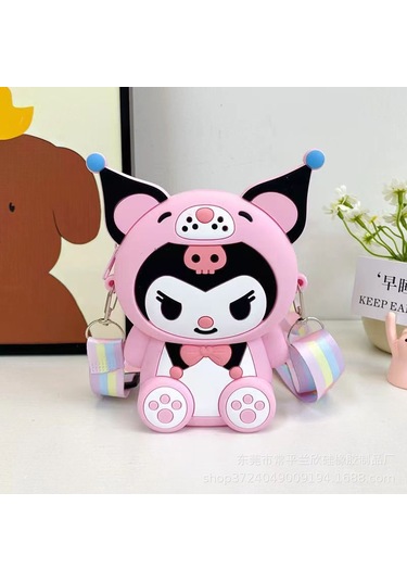 Snapbuy Silikon Mini Çocuk Çantası, Kuromi Tasarımlı, Çapraz Askılı Kuromi Pembe