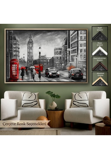 Çerçeveli Ingiltere Londra Yağlıboya Görünüm Dekoratif Tablo-3543