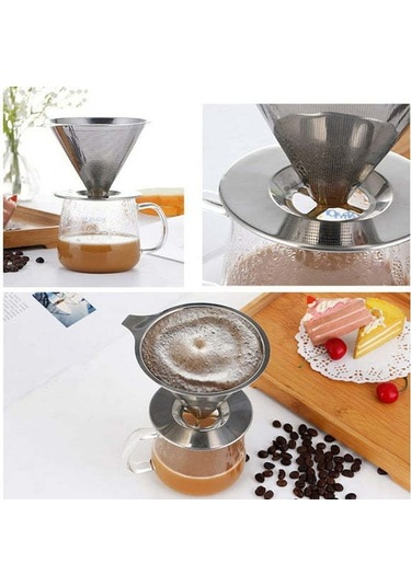 Fosenze Çift Elekli Paslanmaz Çelik Filtre Kahve Funnelı - Yeniden Kullanılabilir, Taşınabilir, Zengin Aroma, Hızlı Hazırlama 2-4 Bardak Gümüş