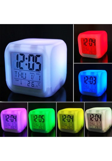 Oddity 7 Renk Çocuk Odası Alarmlı Küp Çalar Saat 8X8X8 Cm Xxl