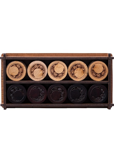 3 Numara Ay Desenli Ahşap Tavla Pulu Takımı