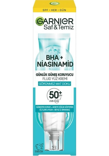 Garnier BHA + Niasinamid Fluid Günlük Güneş Koruyucu Yüz Kremi SPF50+ 40 ML