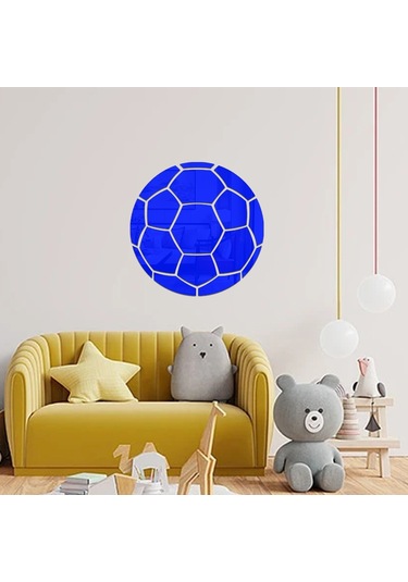 Sones 30cm Futbol Akrilik 3d Duvar Çıkartmaları Kendinden Yapışkanlı Ev Arka Plan Duvar Dekorasyonu Ayna Macunu Mavi Diğer