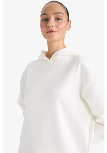 Defacto Relax Fit Kapüşonlu Basic Düz Kalın Sweatshirt D9935ax25wner105 Ekru