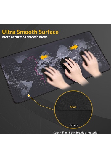 Dünya Haritası İle Büyük Mouse-pad Büyük Boy Genişletilmiş 90 40cm,siyah