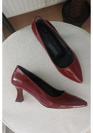 Preshley Kadın Sity Bordo Rugan 6 Cm İnce Topuklu Stiletto Bordo
