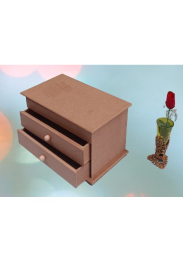 Hobi Dekoratif Model Makyaj Kutusu 2 Çekmece Ahşap Mdf Ham El Yapımı