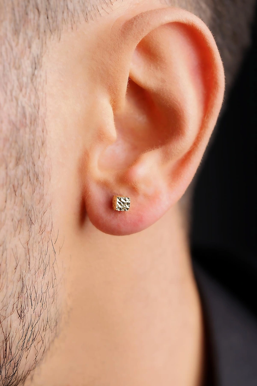 14 Ayar Altın Kalem İşlemeli Küp Küpe Erkek Kp5961-e Sarı Altın