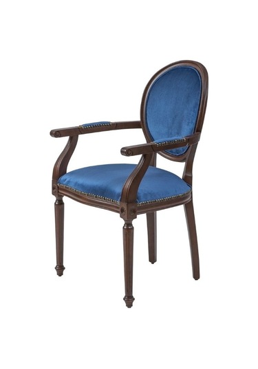 Madalyon Kolçaklı Ahşap Klasik Sandalye Mavi