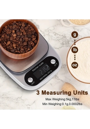 Trendooze Gaojunshop01 5000g Pil Led Mutfak Terazisi - Gümüş Gri Gri