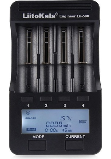 Liitokala Lii-500 4 Yuvalı Lcd Lityum/nimh Pil Şarj Cihazı+2a Adaptör+araç Şarj Cihazı Siyah Ab Tak